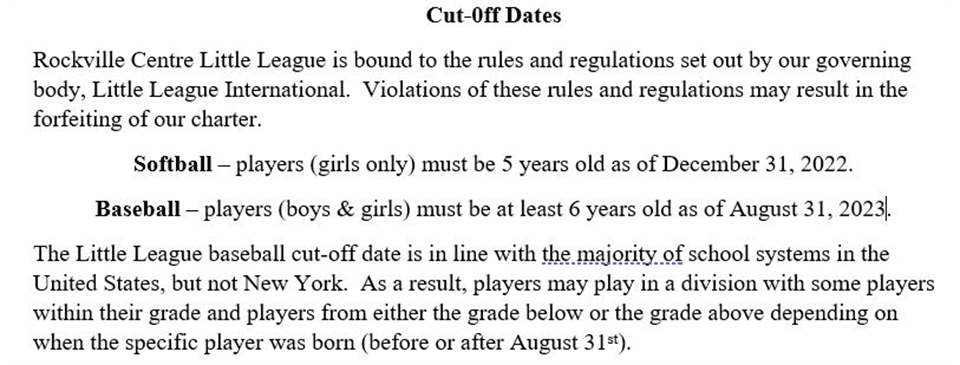 Cut -off Dates